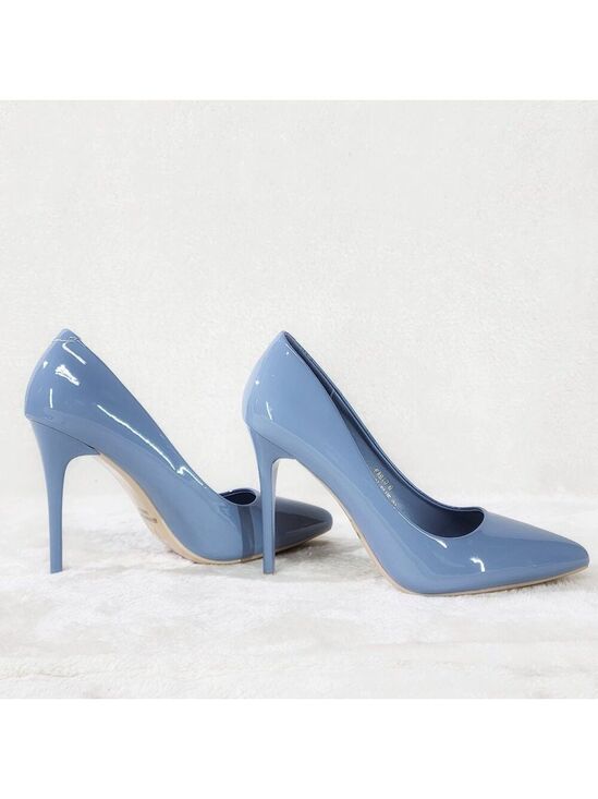 Glossy Dusty Blue Patent High Heel Shoes Pumps Fabio